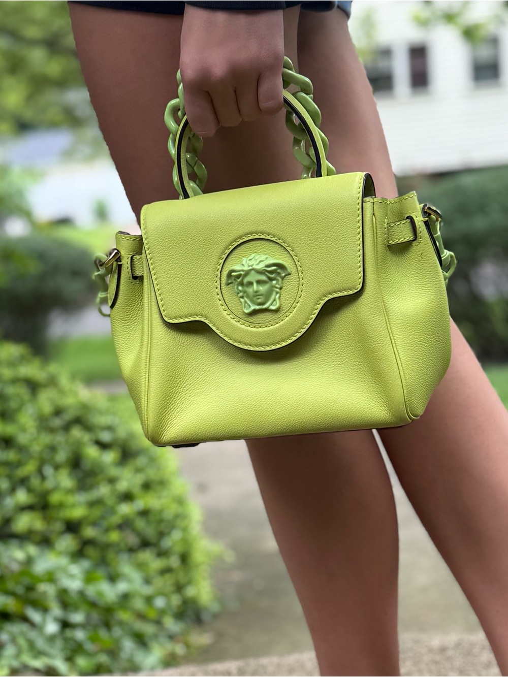Versace La Medusa Small Top Handle Satchel in Lime - Picture 3 of 6